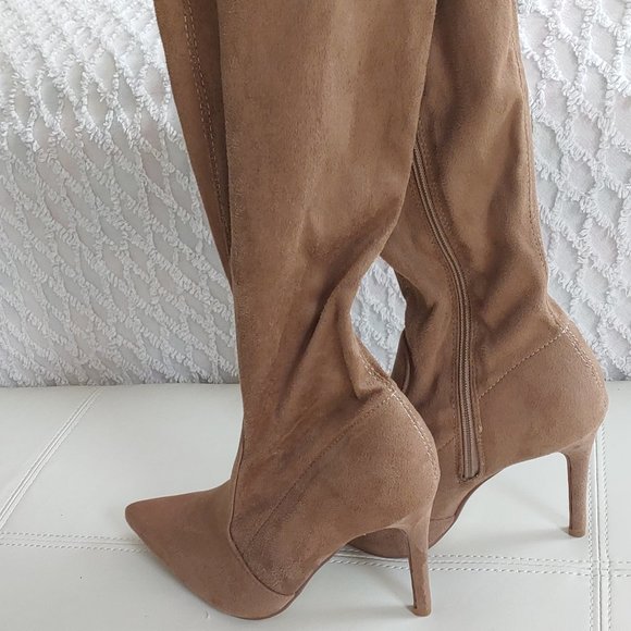 Cape Robbin Shoes - Over The Knee Tan Faux Suede Stiletto Heel Boots